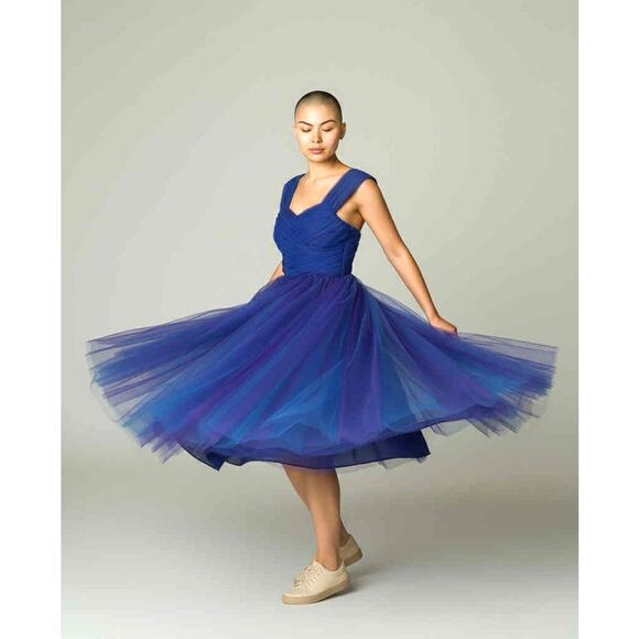 Vintage 1980s Masquerade Blue Tulle Prom Dress Ruched Sweetheart Midi Sz 3/4 EUC - Picture 2 of 4